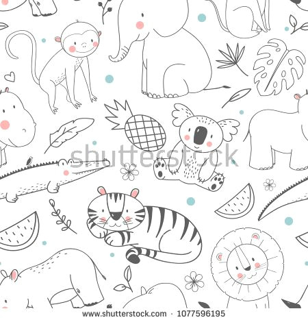 simple vector pattern with animals cute children s wallpaper african animals elephant bigem