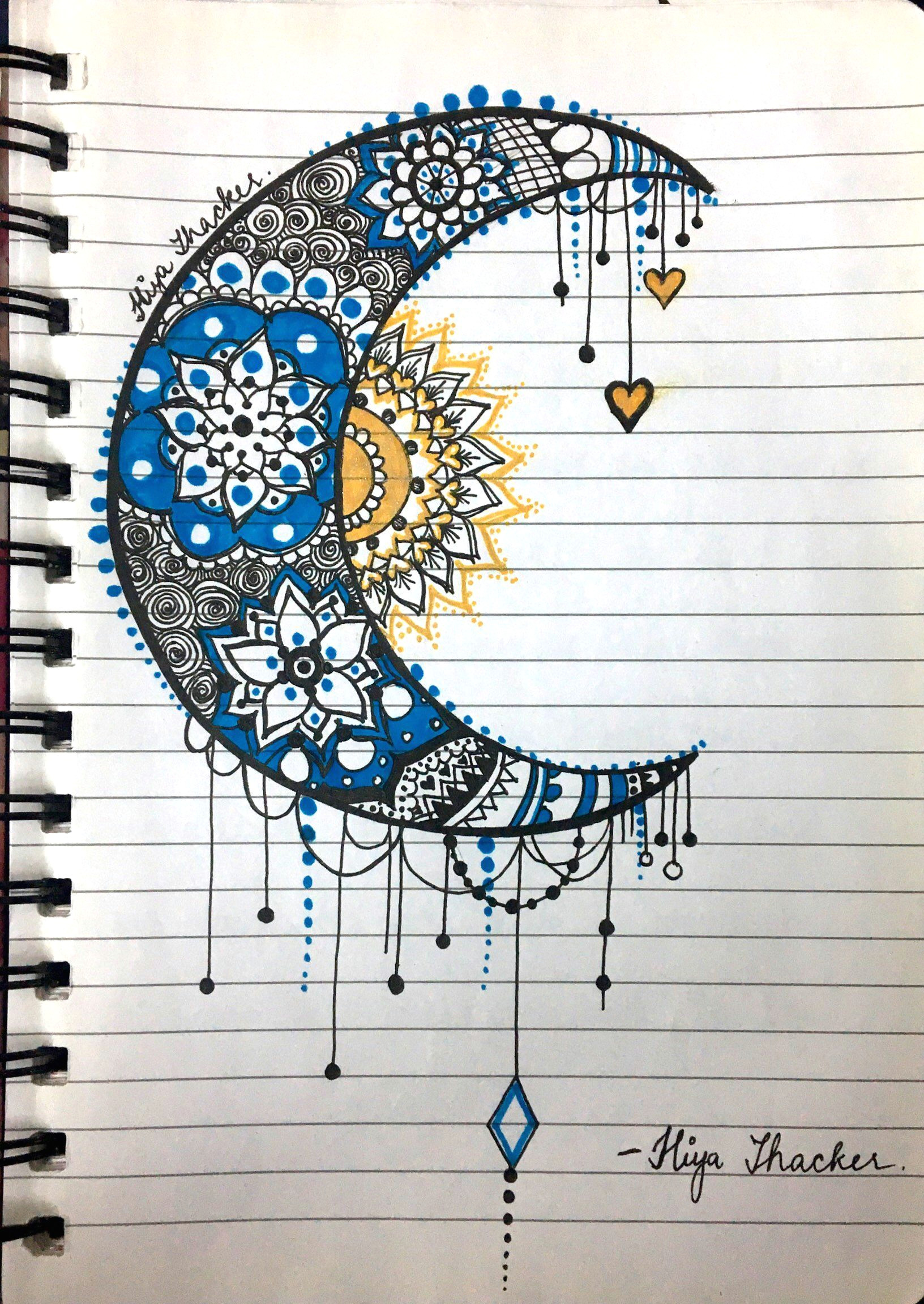 moon sun mandala zentangle blue yellow doodle images easy drawings doodle drawings sun