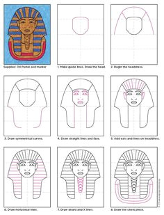king tut how to draw instructions colored in with oil pastels great for ancient