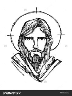 hand drawn vector illustration or drawing of jesus christ face