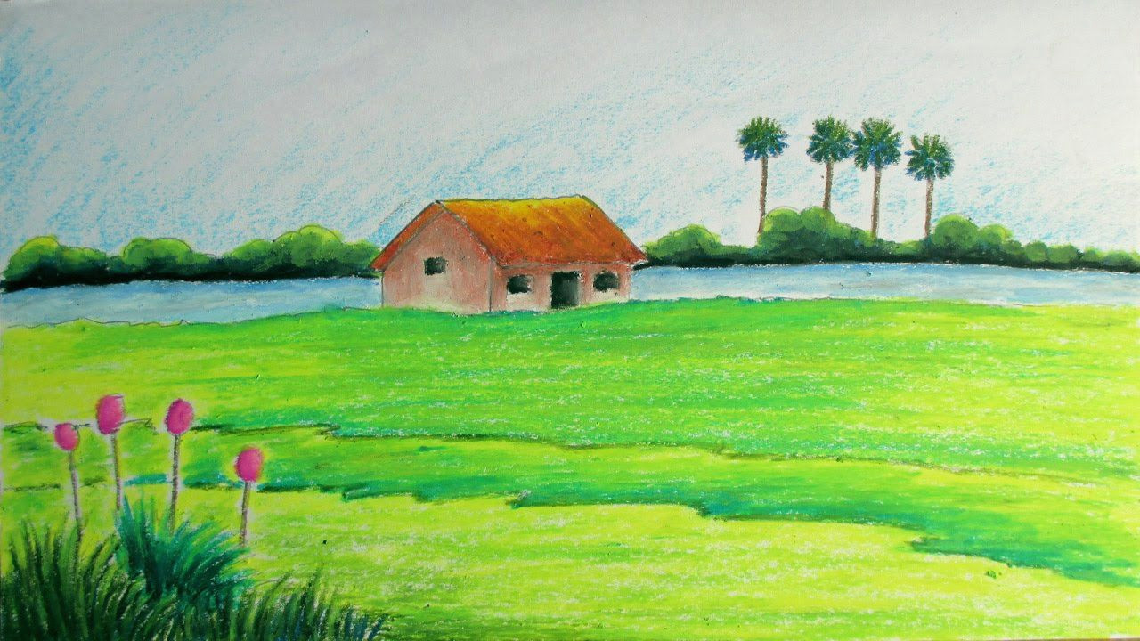 how to draw a village landscape with oil pastels episode 11