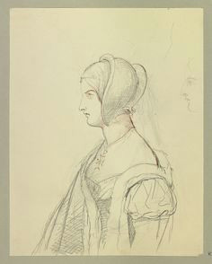 pencil drawing by queen victoria woman in tudor costume