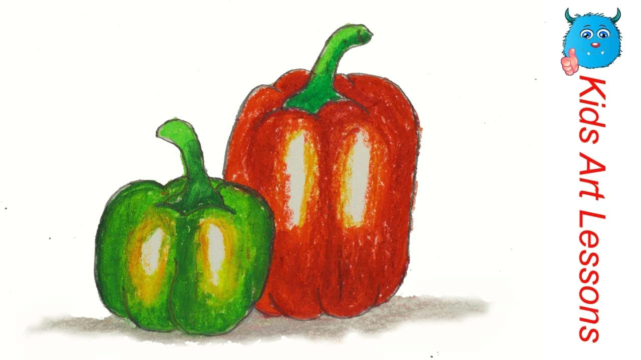 how to draw capsicum bell pepper easy step by step vegetables drawing in pastel