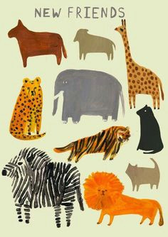 zoo folk art animal illustration via etsy great and simple way to teach kids how to paint animals