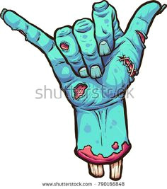 severed zombie hand making the hang loose hand sign vector clip art illustration with simple gradients all in a single layer
