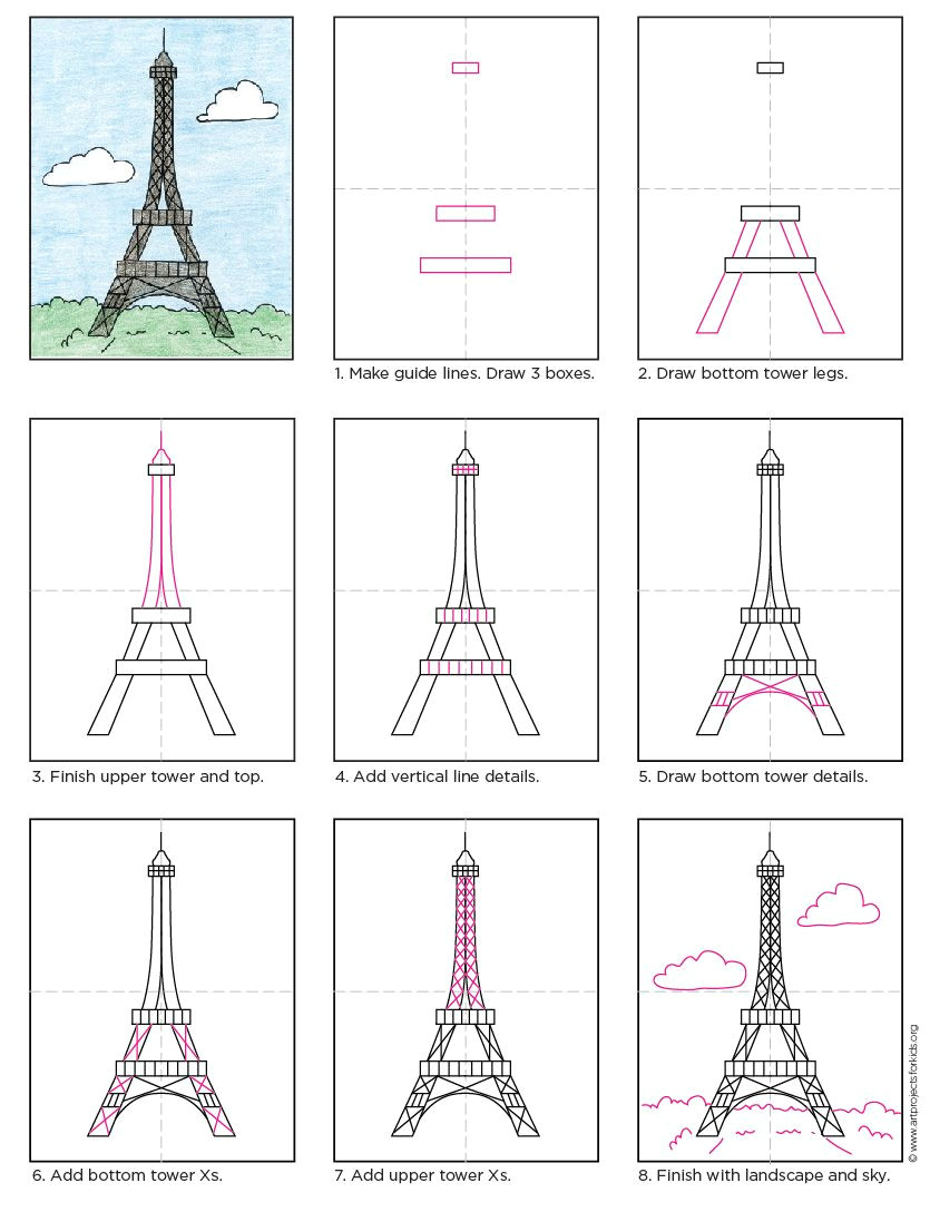 free pdf tutorial howtodraw directdraw eiffeltower by art projects for kids