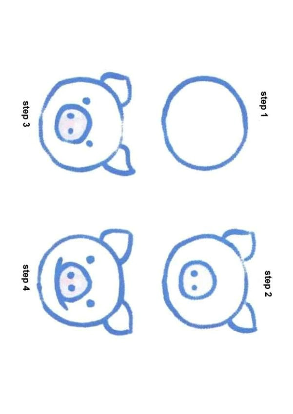 how to draw a simple pig s head