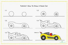 how to draw a race car with pictures