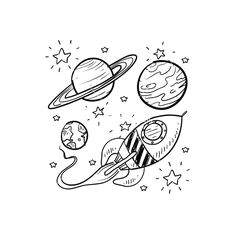 vector image of doodle space planets rocket ship stars explore vector includes rocket stars