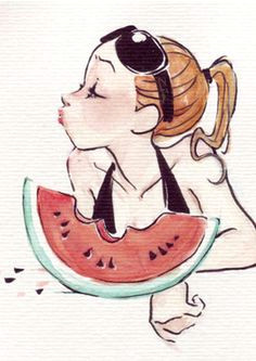 comiendo sandia en dia de calor watermelon illustration illustration girl character illustration art