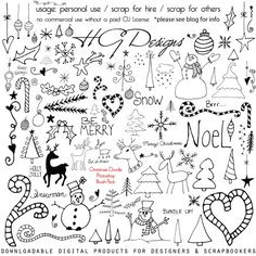 free a huge set of hand drawn christmas and holiday doodles christmas doodles christmas