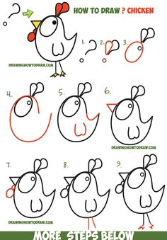 how to draw a cartoon chicken rooster from and shapes easy step by step drawing tutorial for kids