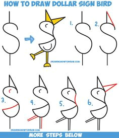 how to draw a cute cartoon bird duck from a dollar sign easy step by step drawing tutorial for kids