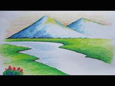 beginners mountain landscape drawing with oil pastel