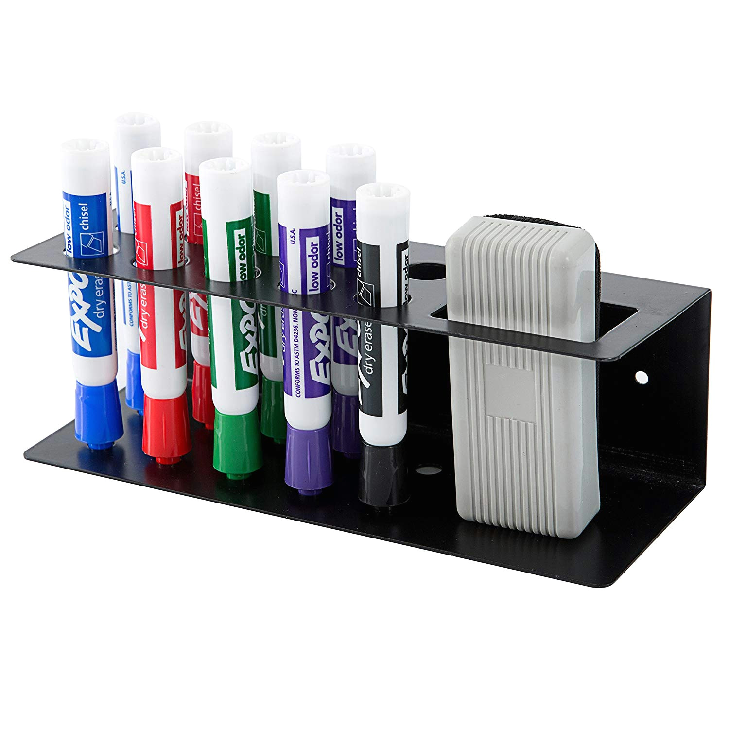 amazon com 10 slot wall mounted metal dry erase marker and eraser holder rack black office products