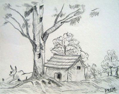 simple house landscape with trees landscape drawing easy landscape pencil drawings landscape sketch