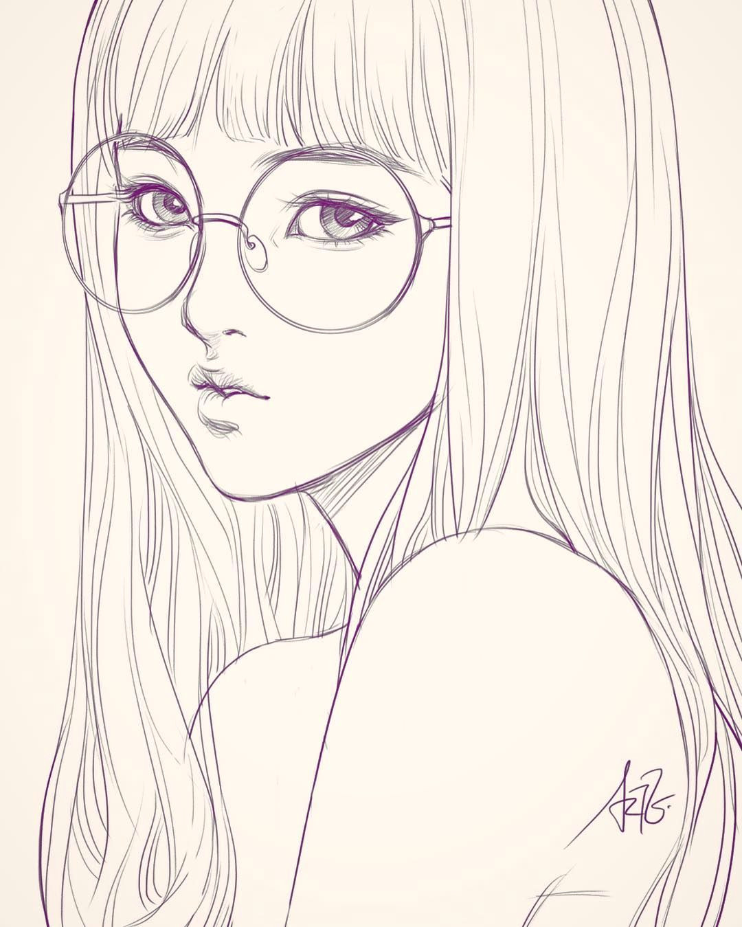 last sketch of girl with glasses having bad backache it hurts