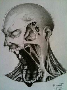 pencil drawing of a zombie