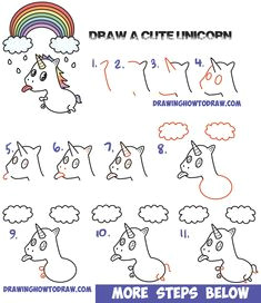 how to draw a cute kawaii unicorn with tongue out under rainbow easy step by step drawing tutorial for kids