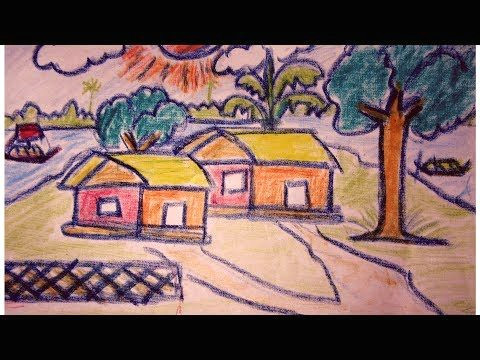 how to draw a village scenery very easy way to drawing