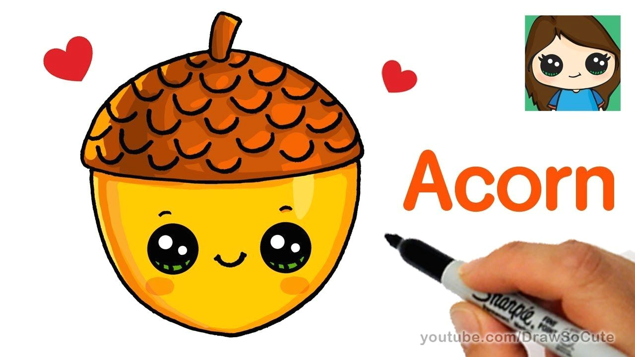 how to draw a cute acorn easy youtube