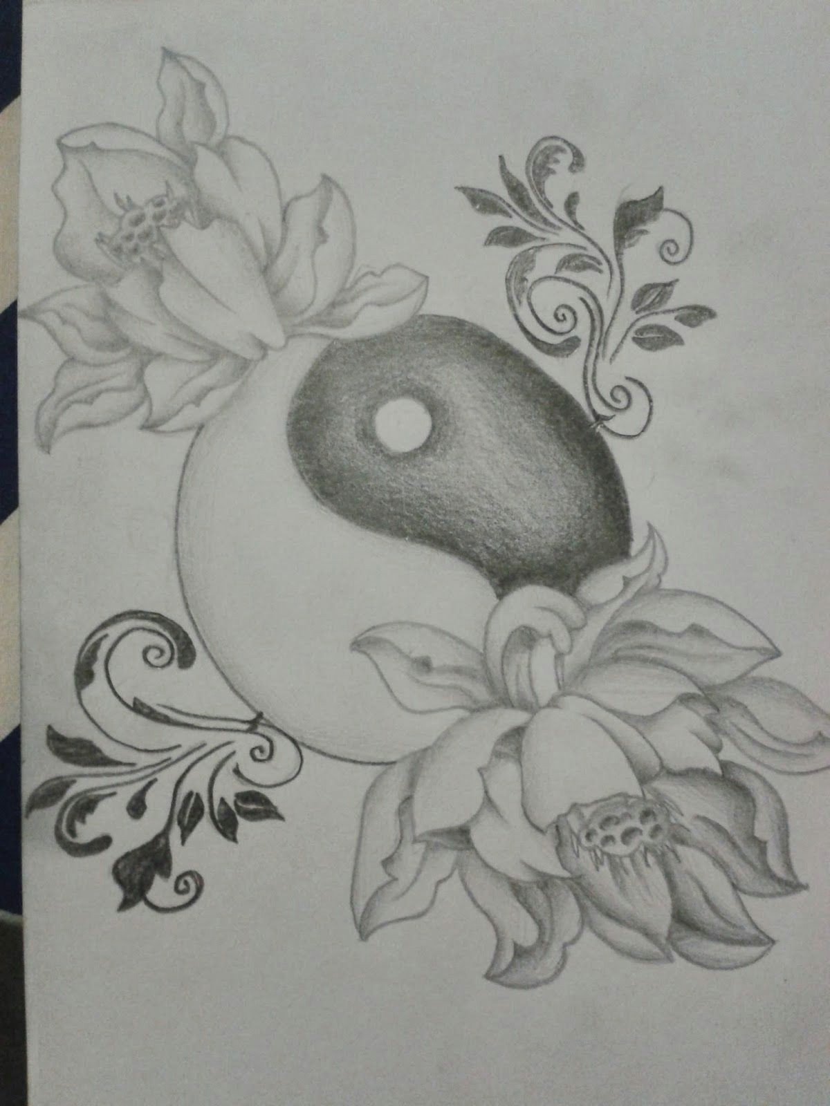 r3dwall art lotus flower yin yang tattoo design