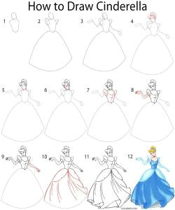 how to draw cinderella step by step