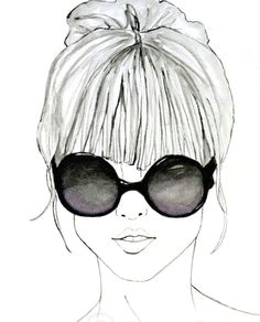 featherhead no 02 black and white original fashion illustration art print occhiali da