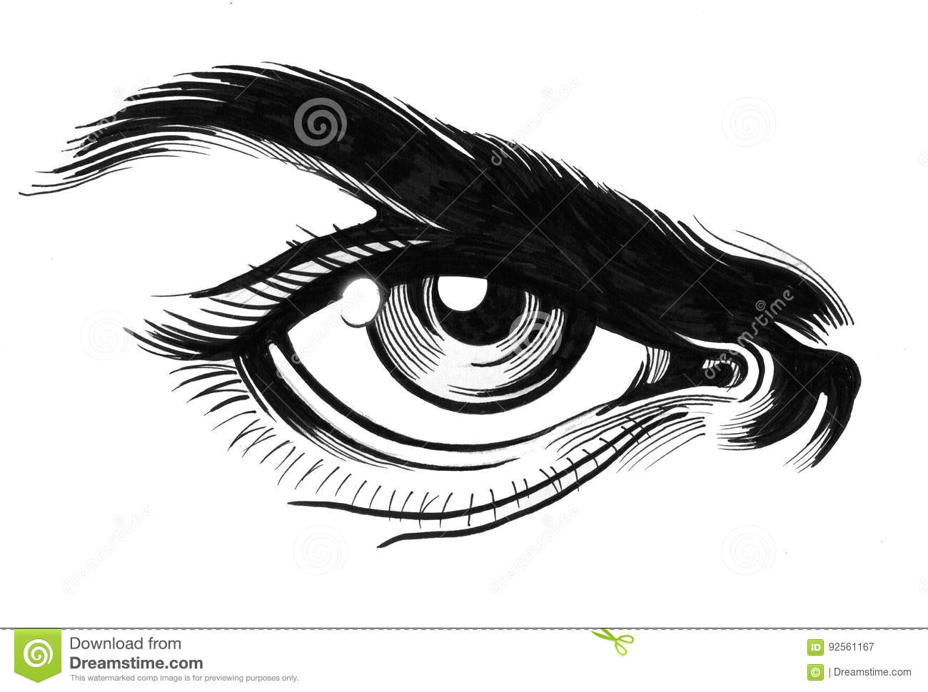 black and white illustration of an angry eye