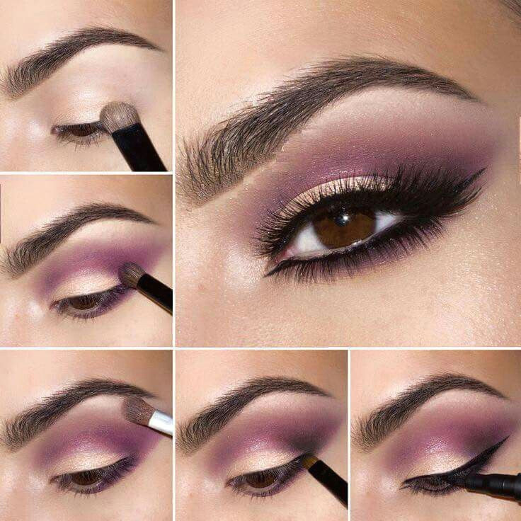 firstly using a light color draw your lids and then apply the violet shade on the upper part finally using a pen liner complete the look