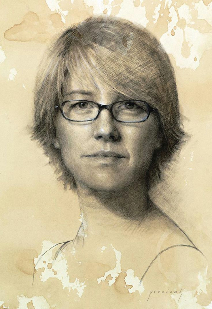 self portrait cindy precious charcoal and white chalk on toned paper figurative art female head eyeglasses woman face grunge drawing loveart