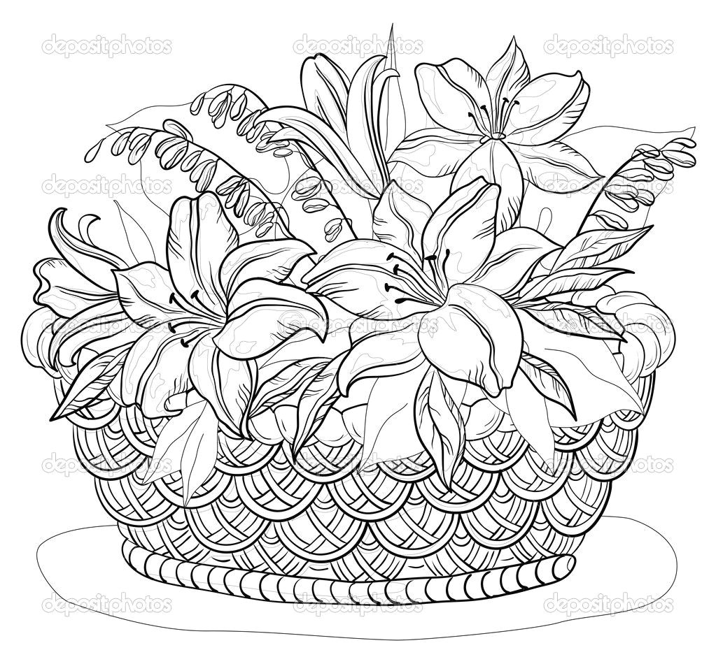 flower basket drawing floweryweb