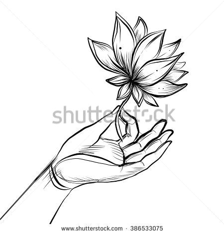Flower Motifs Drawing Lord Buddha S Hand Holding Lotus Flower isolated Vector