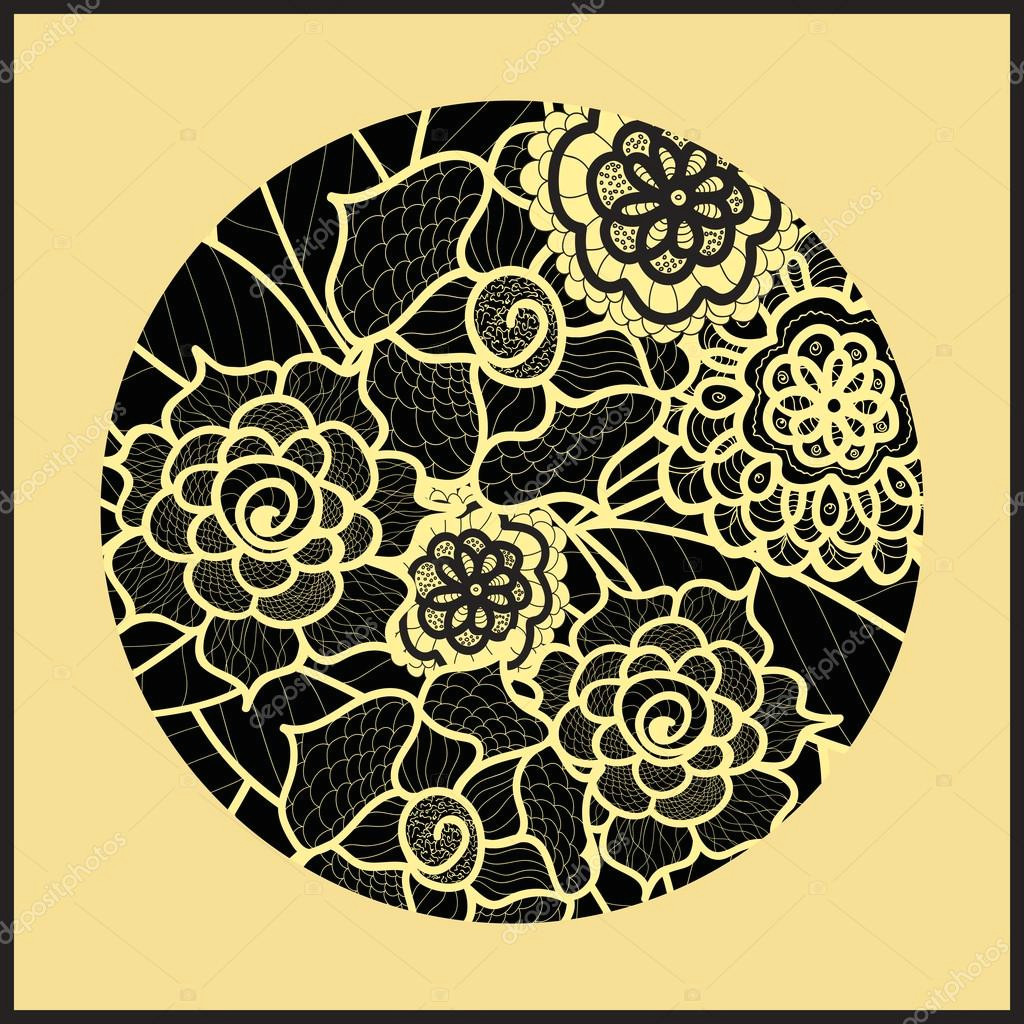 circle background ornamental decorative drawing vector artwork black and yellow illustration summer flower ornament round lace design floral mandala