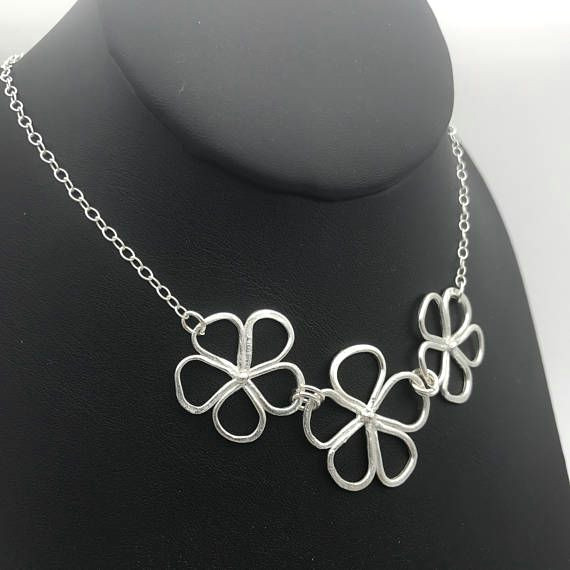 Flowers Necklace Drawing Silver Dangling Necklace Silver Flower Necklace Indie Flower