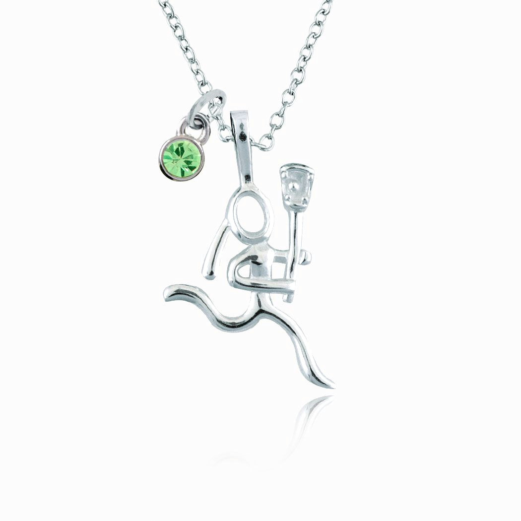 sterling silver lacrosse girl stick figure with swarovski crystal birthstone charm necklace