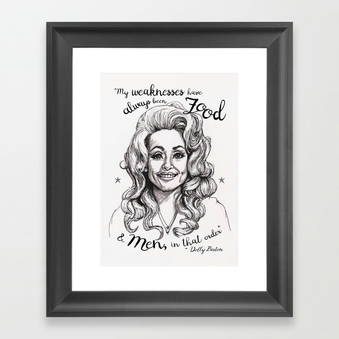 pen marker drawing of dolly parton framed art print