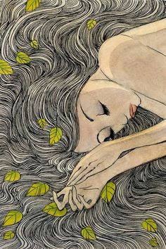 girl sleeping with leaves in her hair drawing art arte anime daydream art inspo