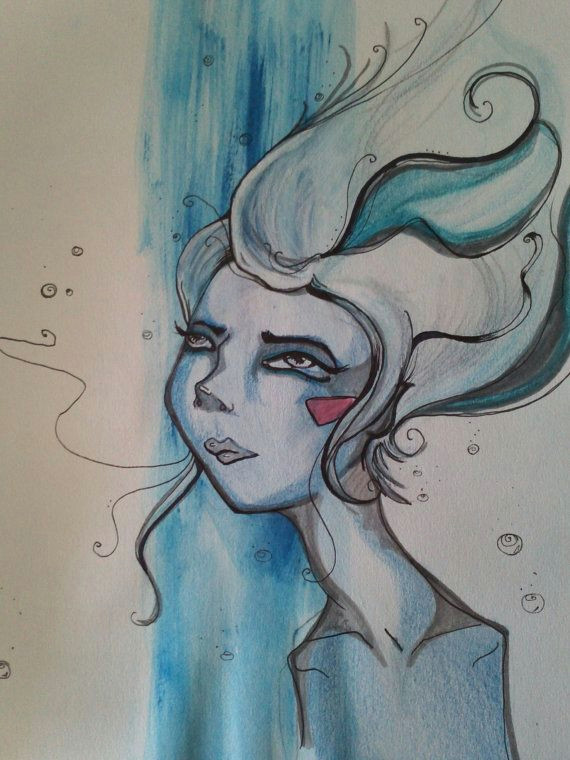 paint and ink girl underwater blue dream original by nightnight 22 00