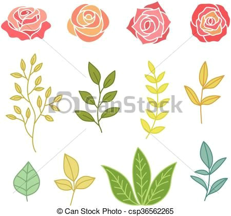 hand drawn botany set of flowers and leaves vector stock illustration royalty free illustrations stock clip art icon stock clipart icons logo