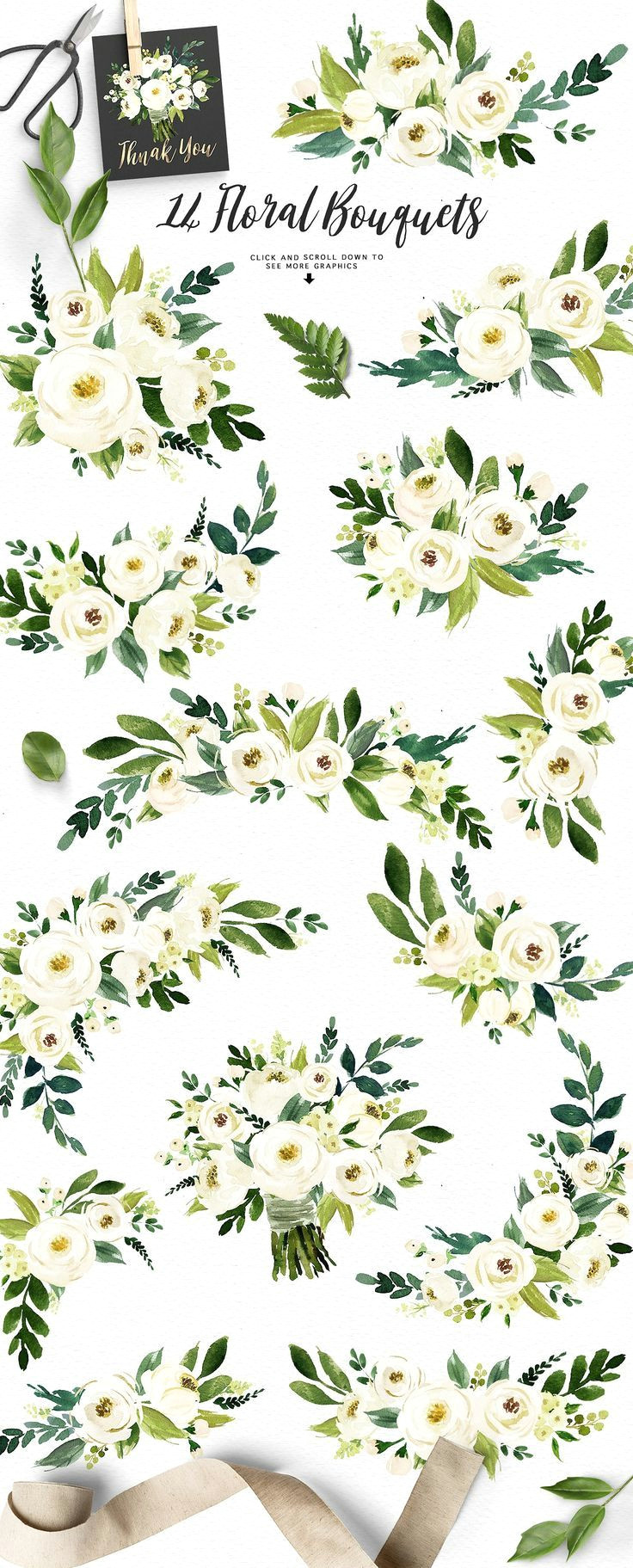 watercolor white flower clip art 61 png 300dpi hand drawn watercolor graphic elements