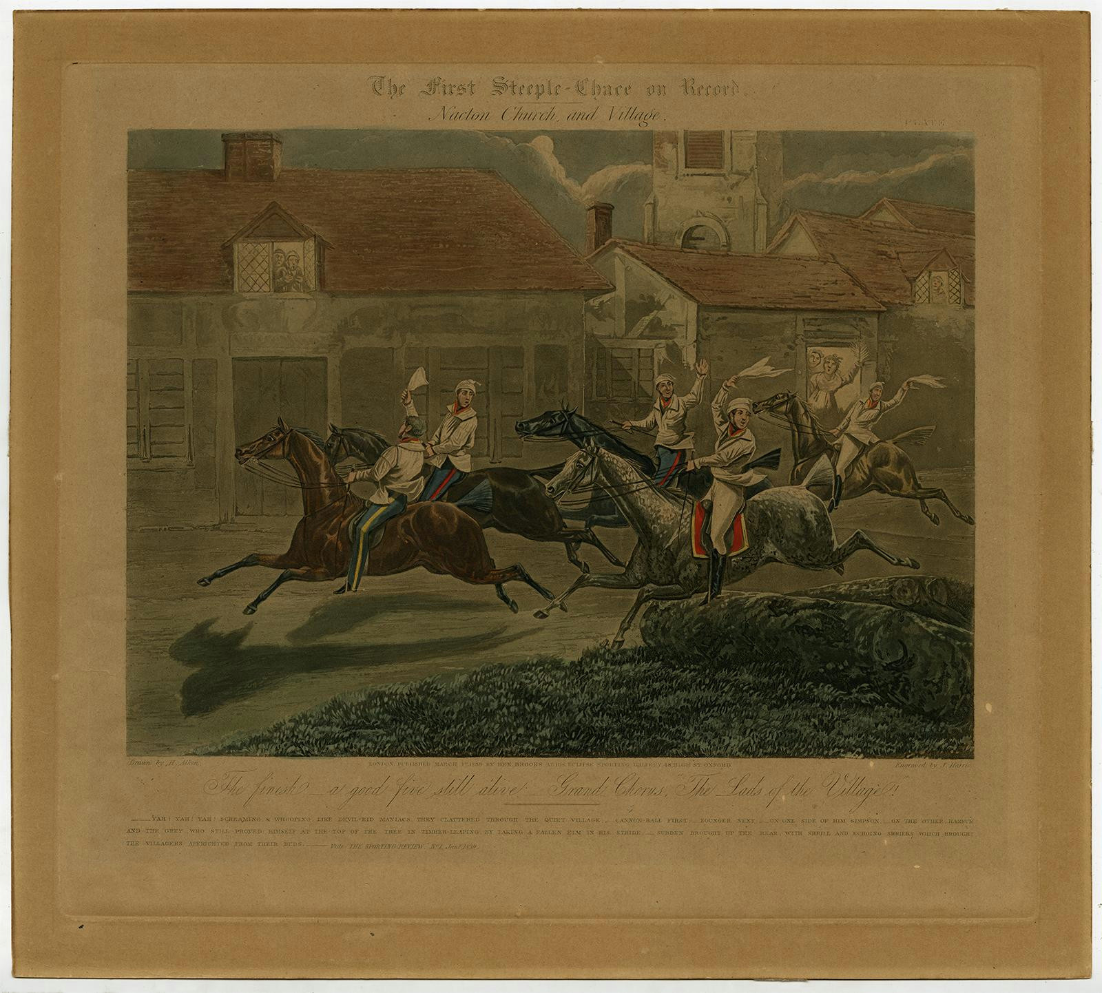 antique print hunting horses cross country steeple chase pl 4