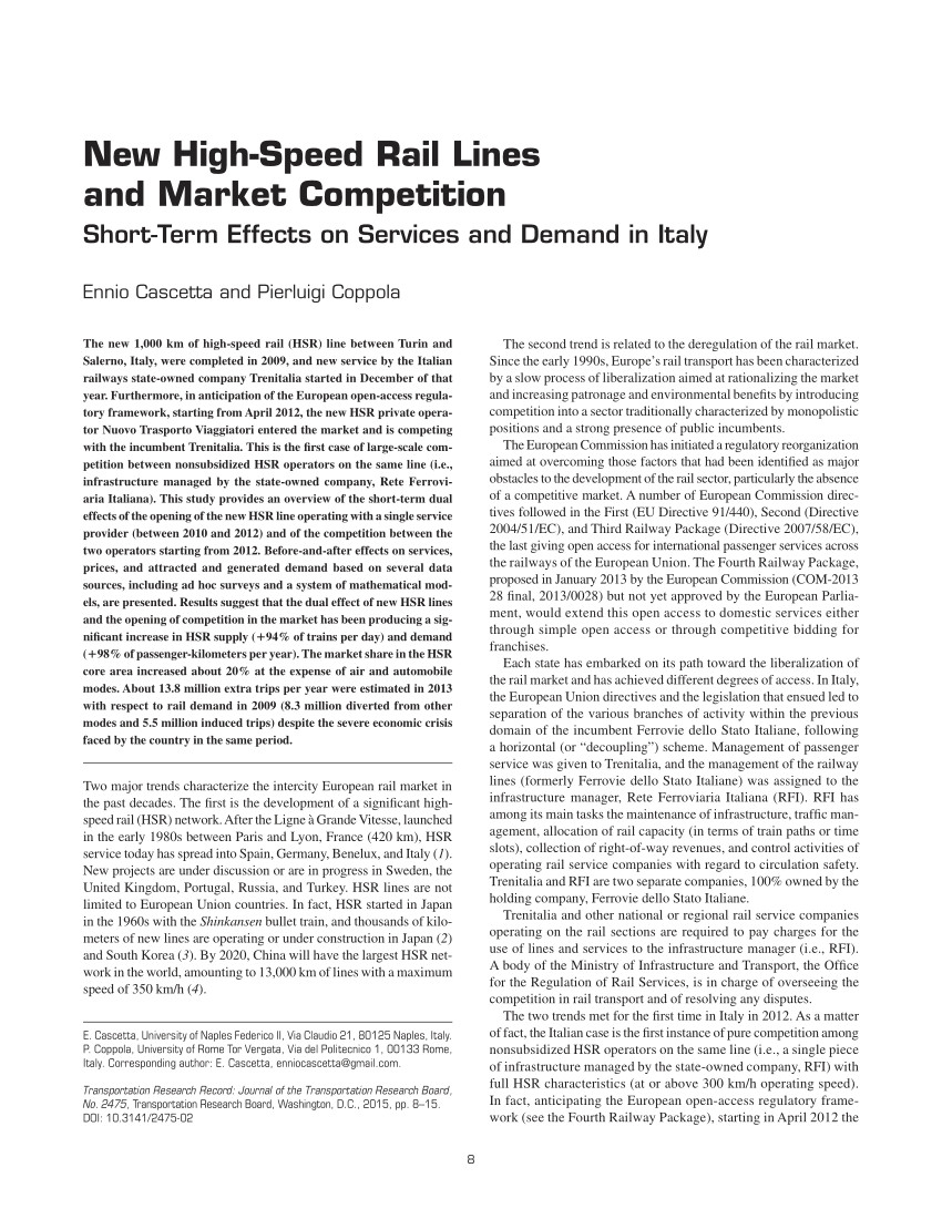 pdf new high speed rail lines and market competition