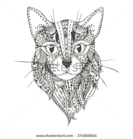 hand drawn cat with ethnic floral doodle pattern coloring page zendala design for spiritual relaxation for adults vector illustration isolated on a