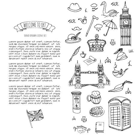 81797656 hand drawn doodle united kingdom set vector illustration uk icons welcome to london elements british symbols collection tea bus horse riding