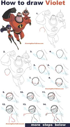 how to draw violet from the incredibles part 3 of drawing the incredibles 2 family easy step by step