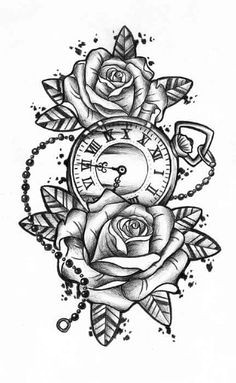 rose with pocket watch tattoo pocketwatches rose tattoos flower tattoos tatoos body