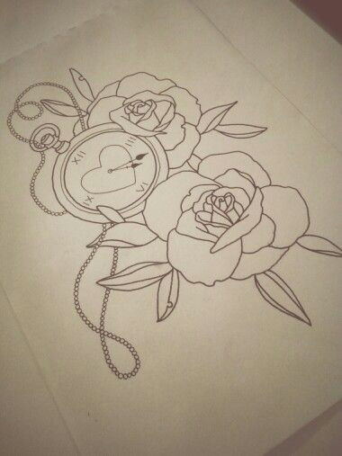 roses fob watch by laura w tattoo tattoodesign ink neotrad neotraditional newschool fobwatch watch clock flower rose sketch drawing art