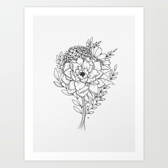 Ink Drawings Of Roses Bouquet Art Print by Wildbloomart Worldwide Shipping Available at