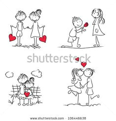 cute cartoon couple doodle with red heart shape